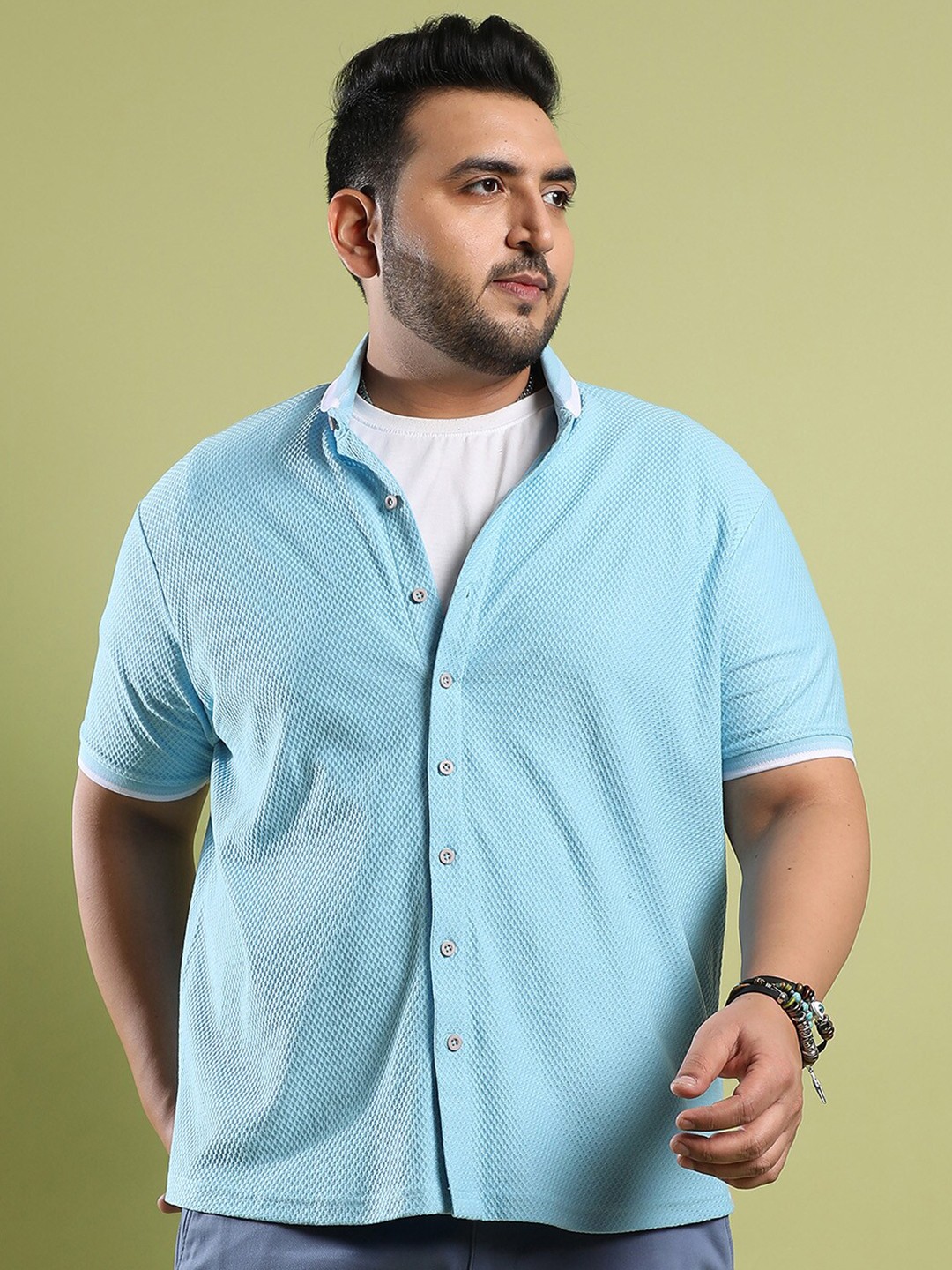

Instafab Plus Men Plus Size Classic Textured Casual Cotton Shirt, Blue