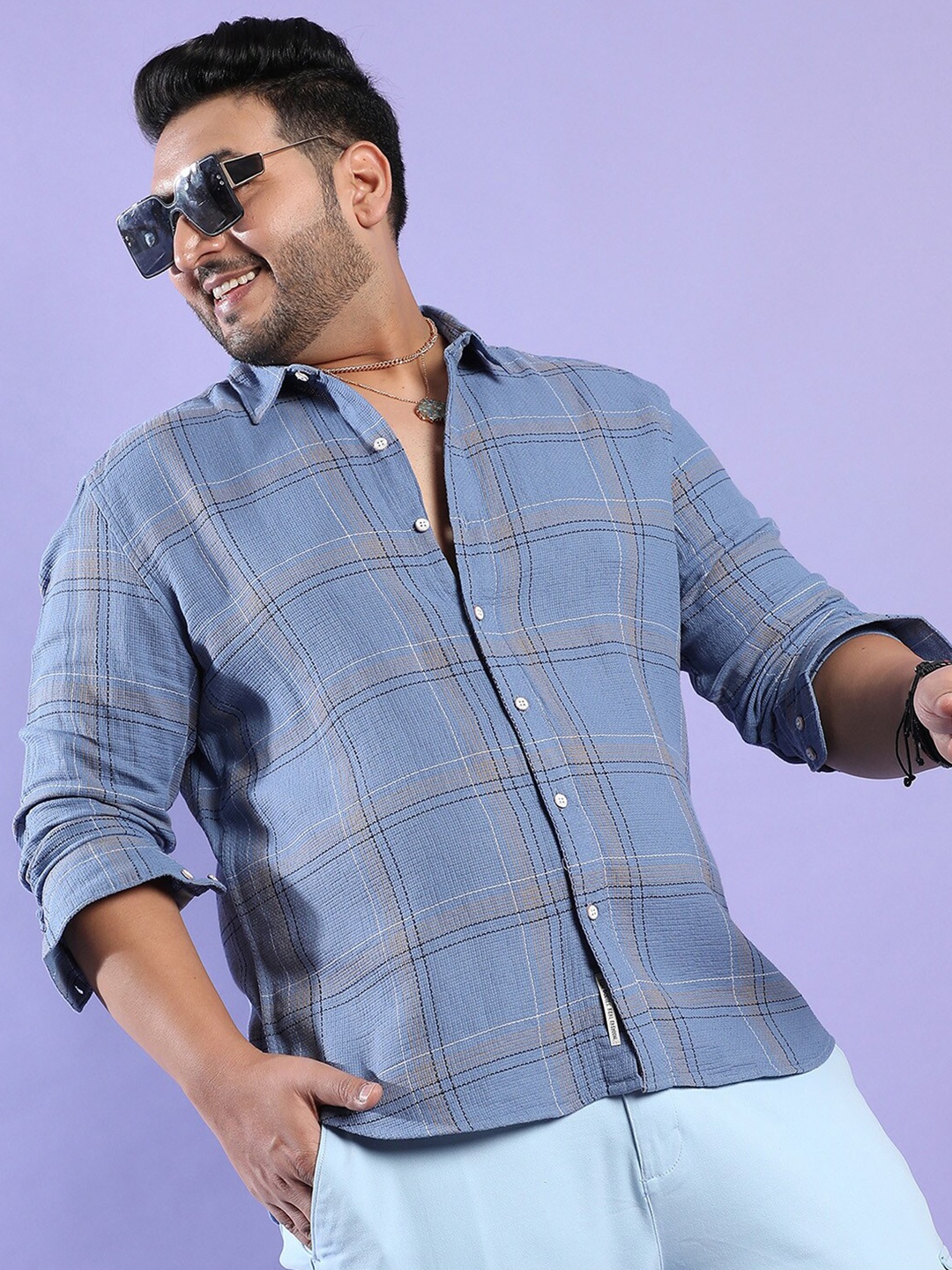

Instafab Plus Classic Tartan Checks Cotton Casual Shirt, Blue