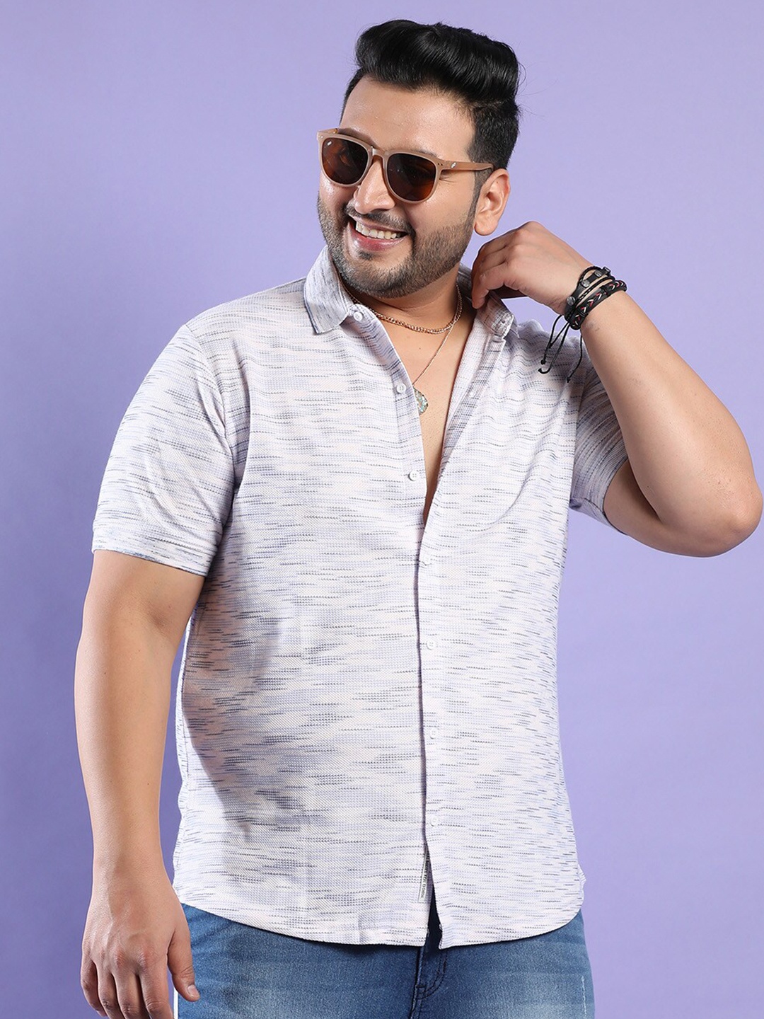 

Instafab Plus Men Plus Size Classic Abstract Printed Casual Cotton Shirt, White