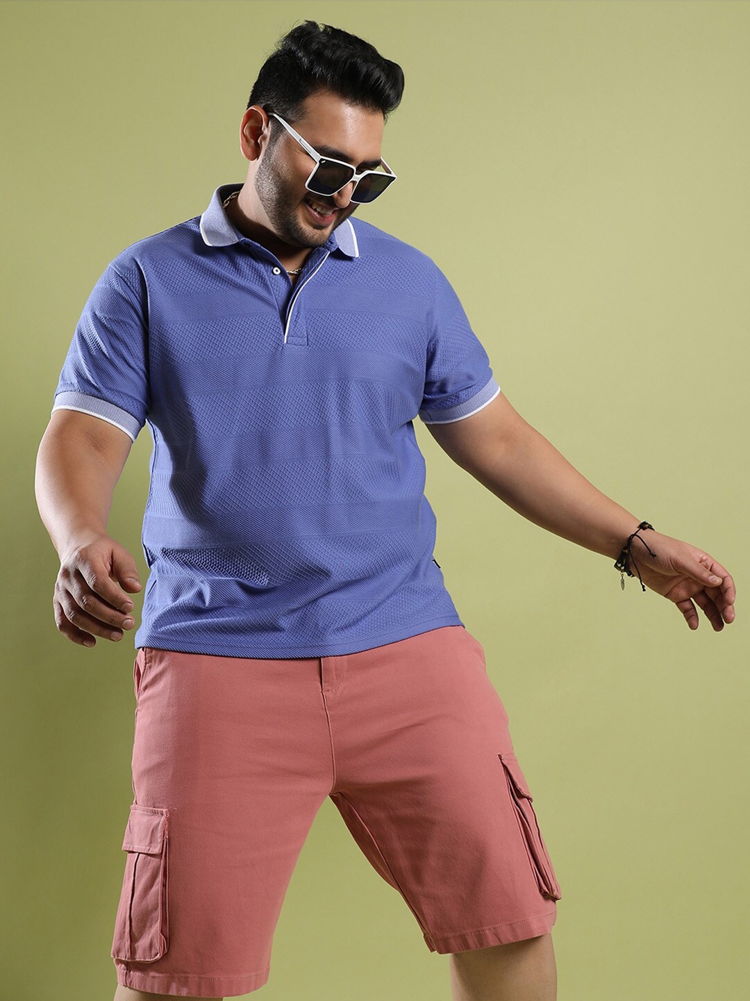 

Instafab Plus Size Striped Cotton Polo Collar T-shirt, Lavender