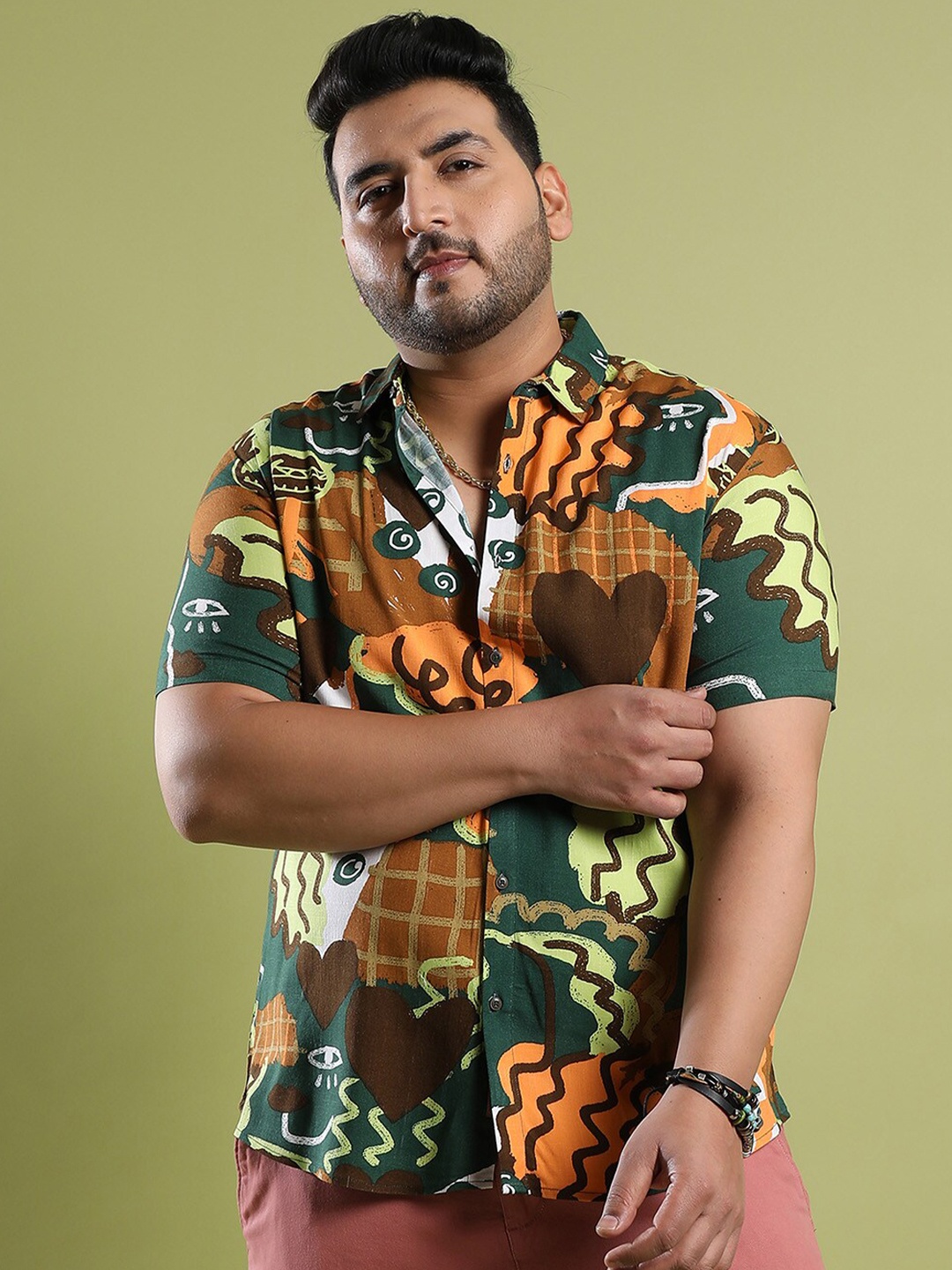 

Instafab Plus Classic Conversational Printed Casual Shirt, Mustard