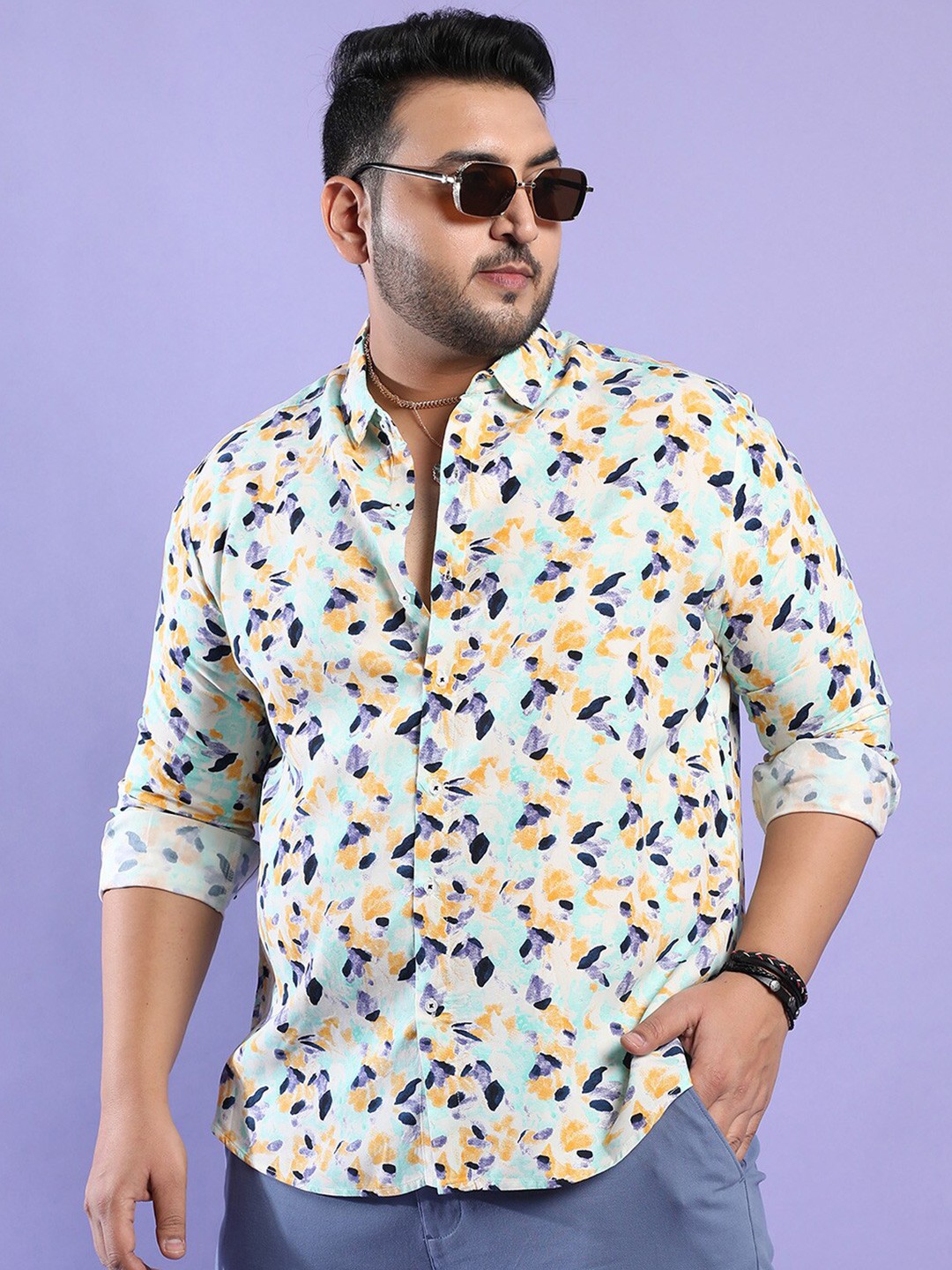 

Instafab Plus Men Plus Size Classic Abstract Printed Casual Cotton Shirt, Blue
