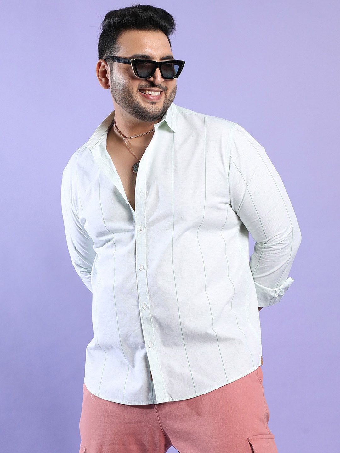 

Instafab Plus Classic Vertical Stripes Cotton Casual Shirt, White