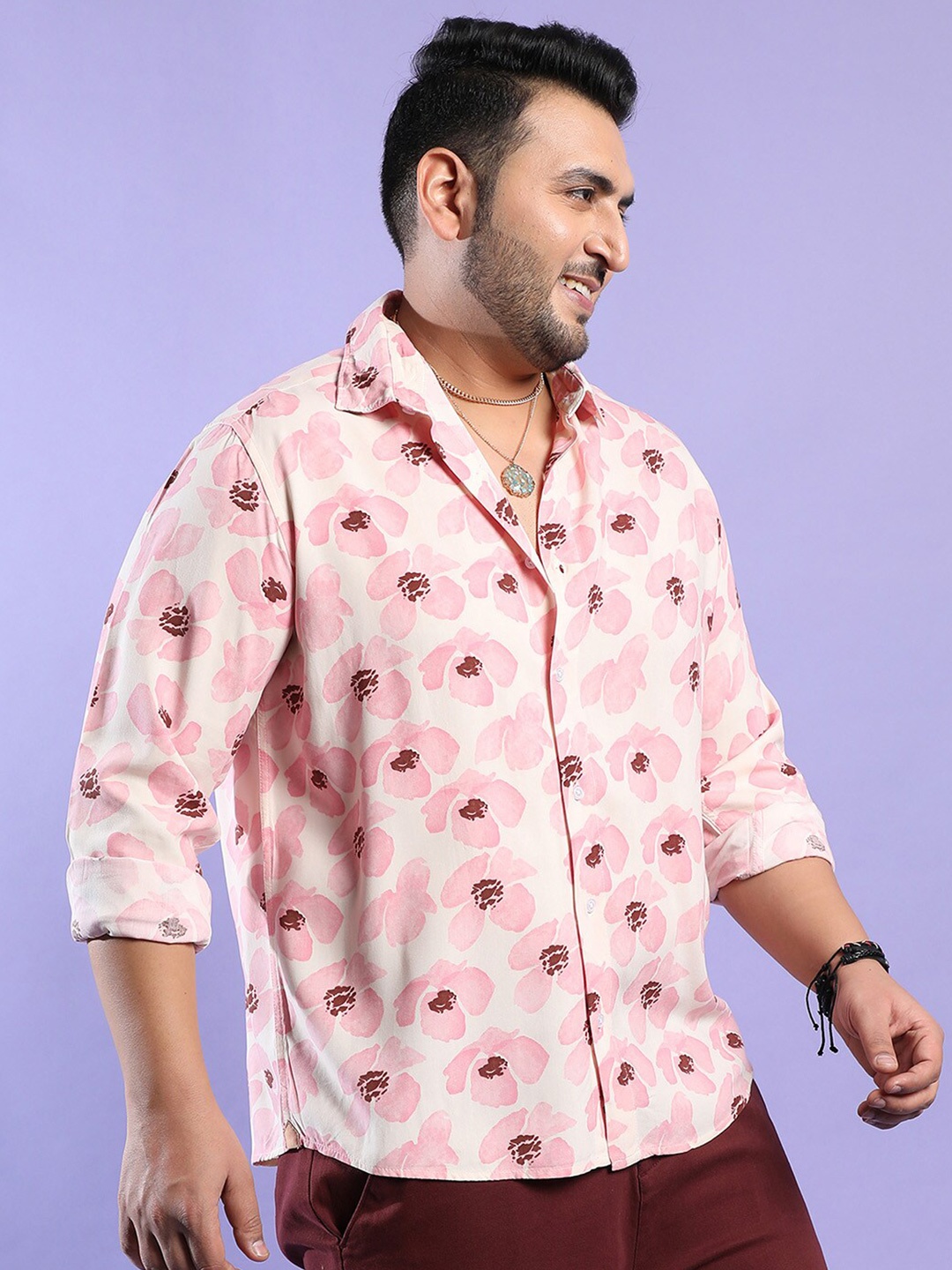 

Instafab Plus Floral Printed Spread Collar Casual Shirt, Pink