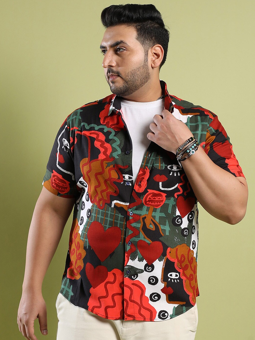 

Instafab Plus Classic Printed Spread Collar Casual Shirt, Multi