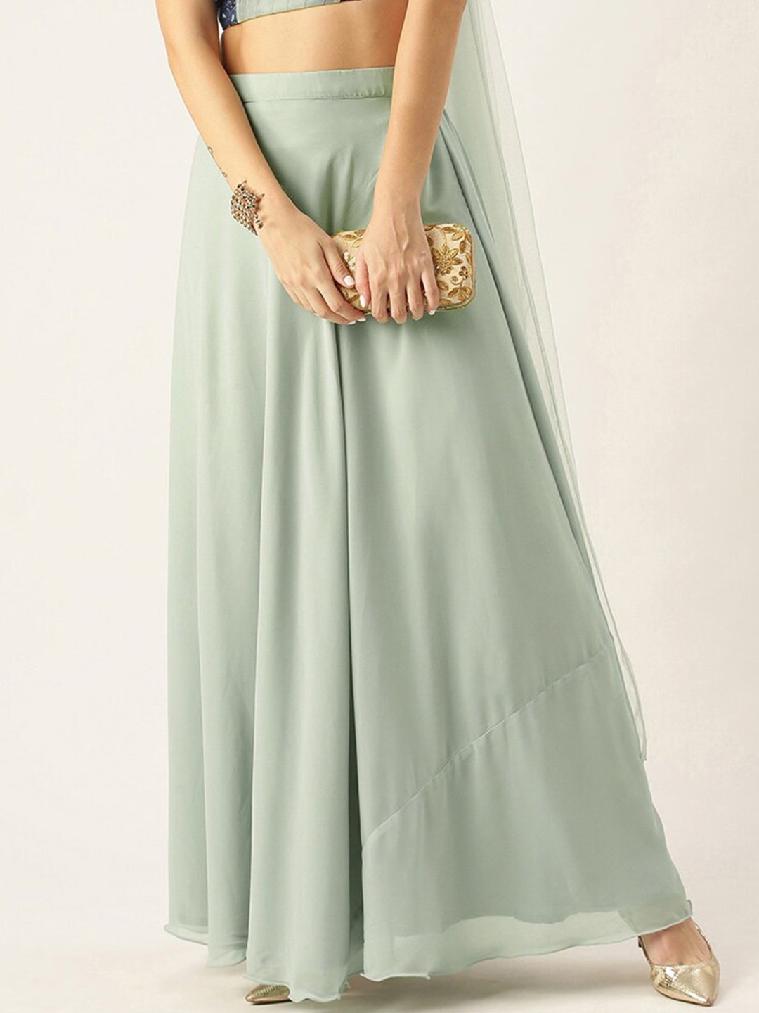 

Ethnovog Georgette Flared Maxi Skirt, Sea green