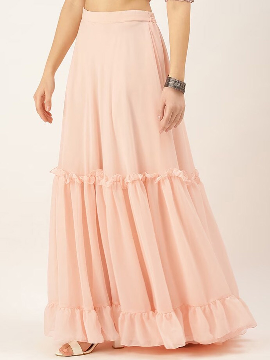 

Ethnovog Ruffled Georgette Tiered Maxi Skirt, Peach