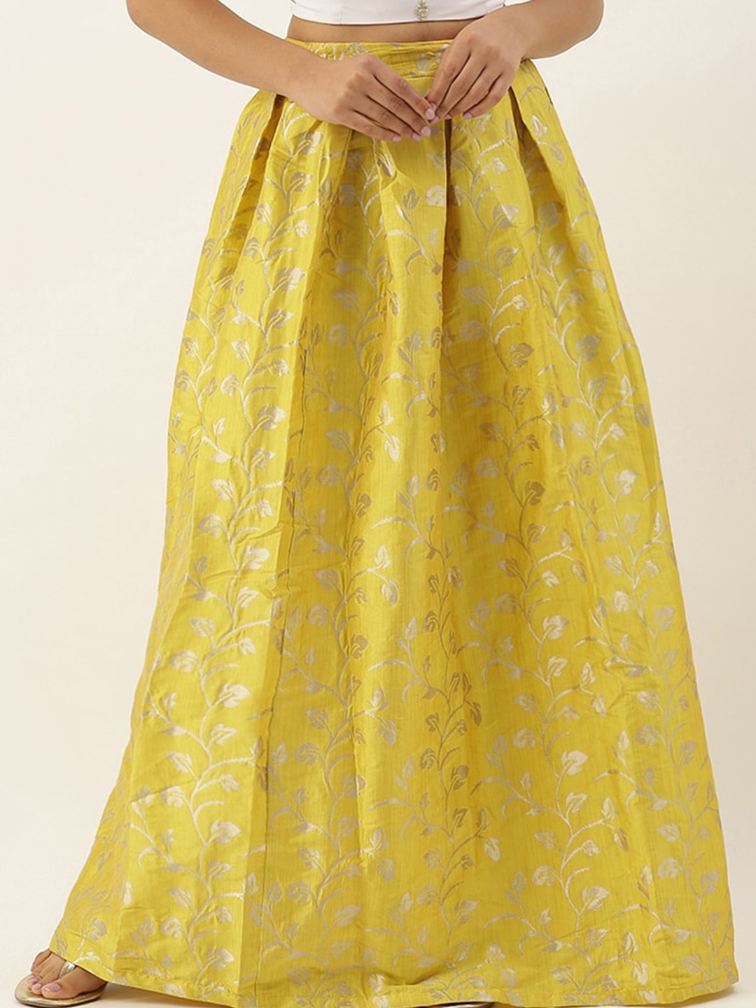 

Ethnovog Ethnic Motif Taffeta Jacquard Flared Skirt, Yellow