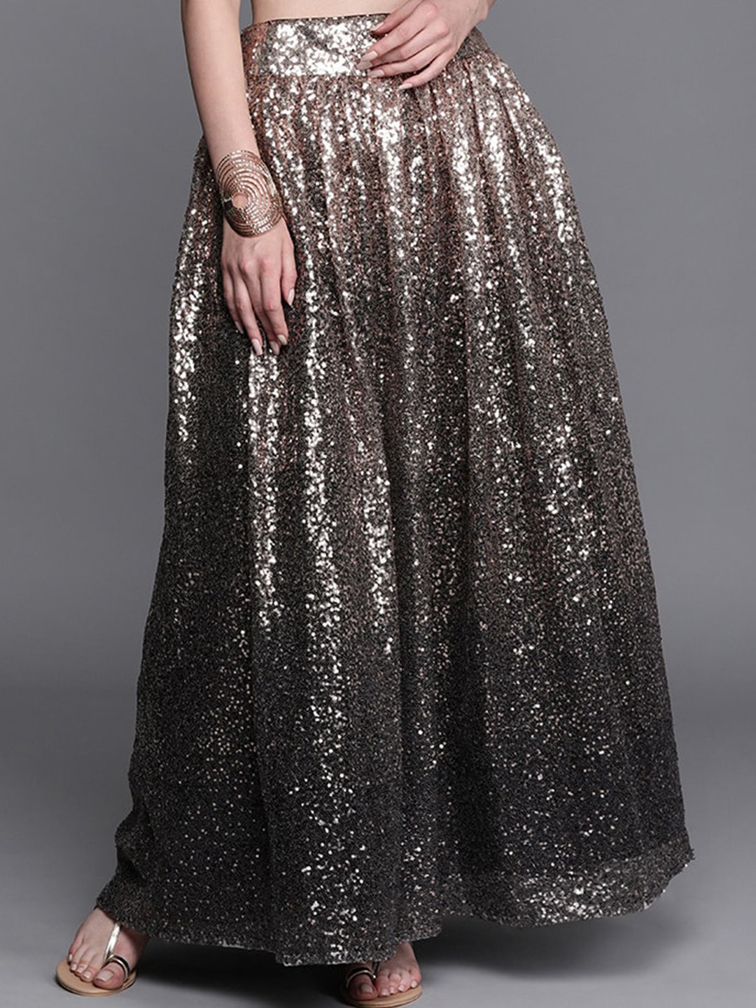 

Ethnovog Sequin Embellished Flared Maxi Skirt, Black
