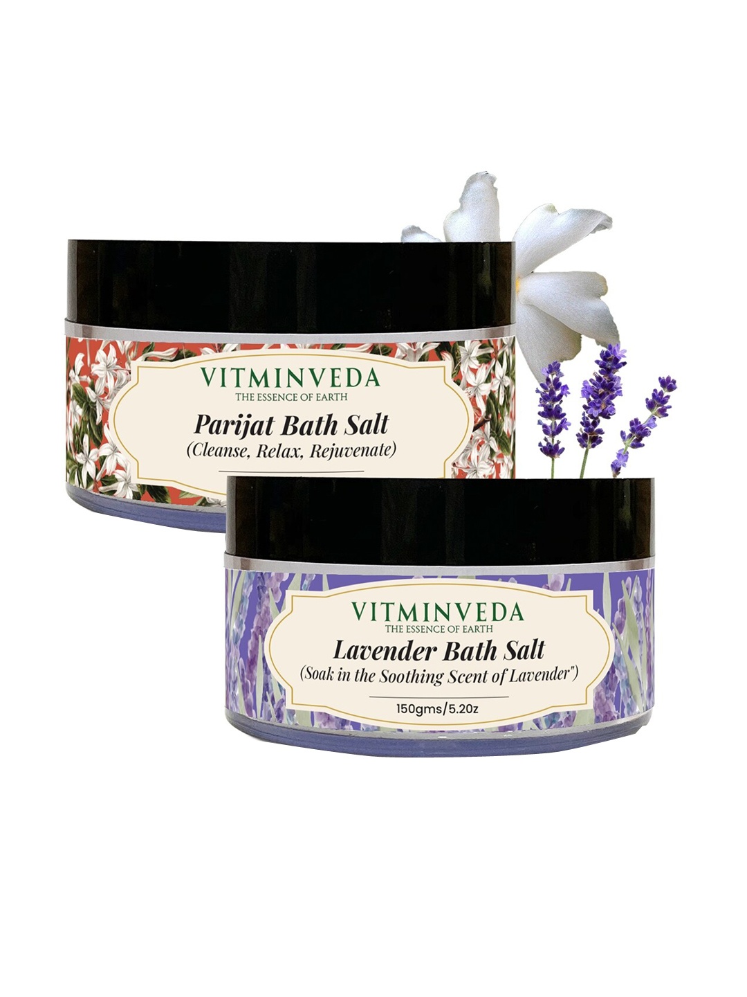 

VITMINVEDA Set of Natural Lavender & Parijat Bath Salt - 150 g each, Purple