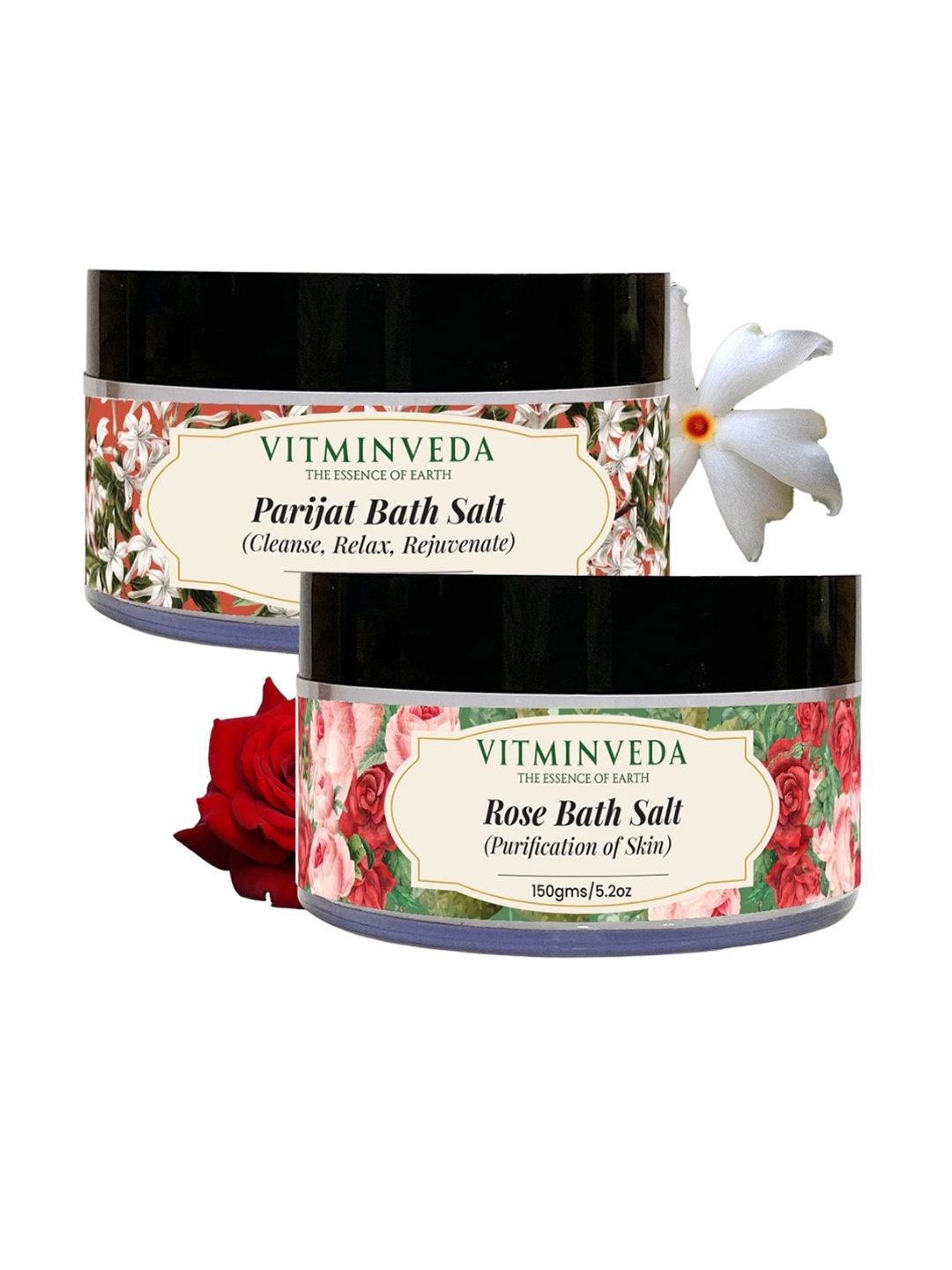 

VITMINVEDA Natural Rose & Parijat Bath Salt - 150 g each, Red