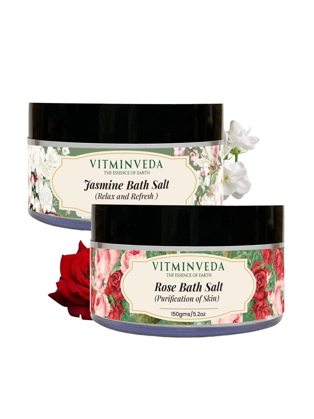

VITMINVEDA Set of Natural Rose & Jasmine Bath Salt - 150 g each, Red