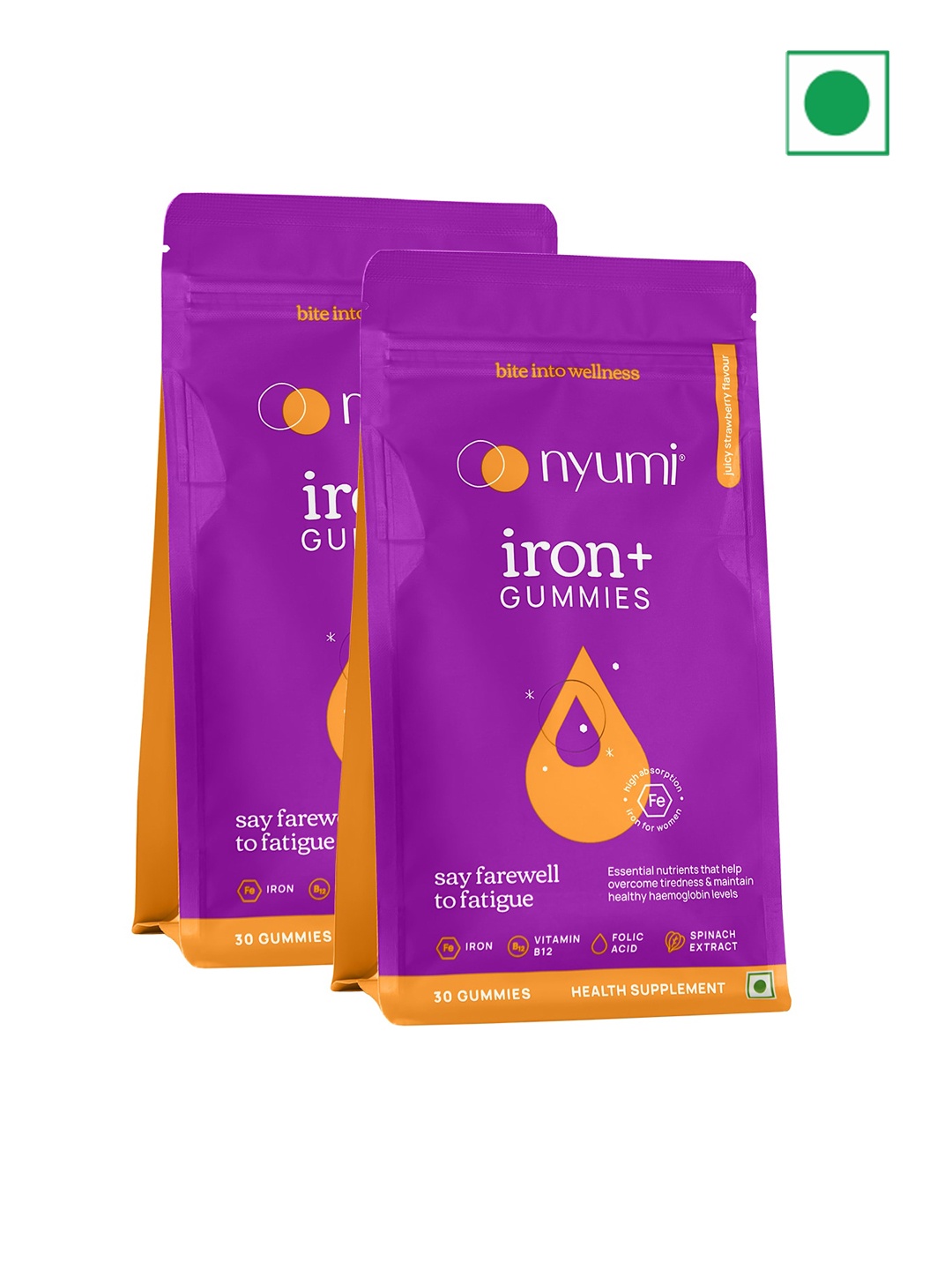 

NYUMI Set of 2 Iron+ Gummies To Reduce Tiredness and Fight Anemia - 30 Gummies Each, Purple