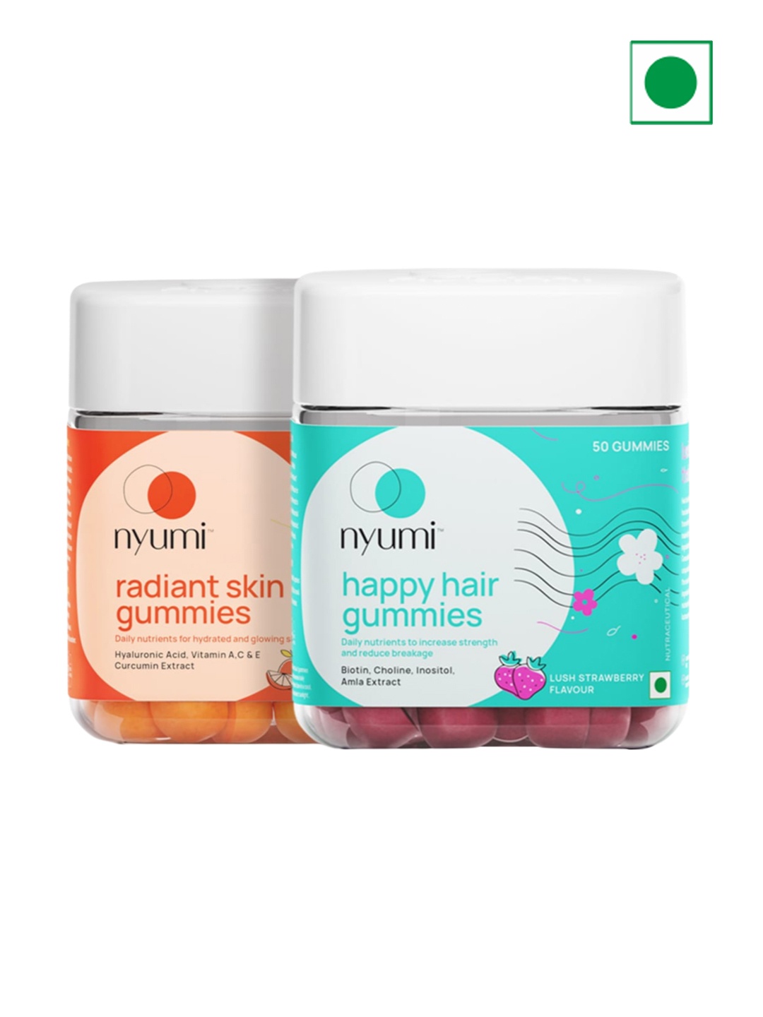 

NYUMI Biotin Hair & Collagen Skin Gummies for Strong Hair & Glowing Skin-50 Gummies Each, Orange