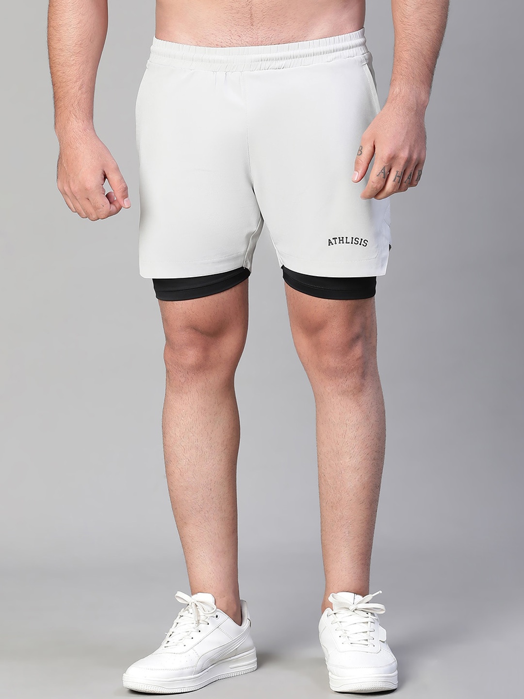 

ATHLISIS e-Dry Technology Mid-Rise Slim Fit Sports Shorts, Grey