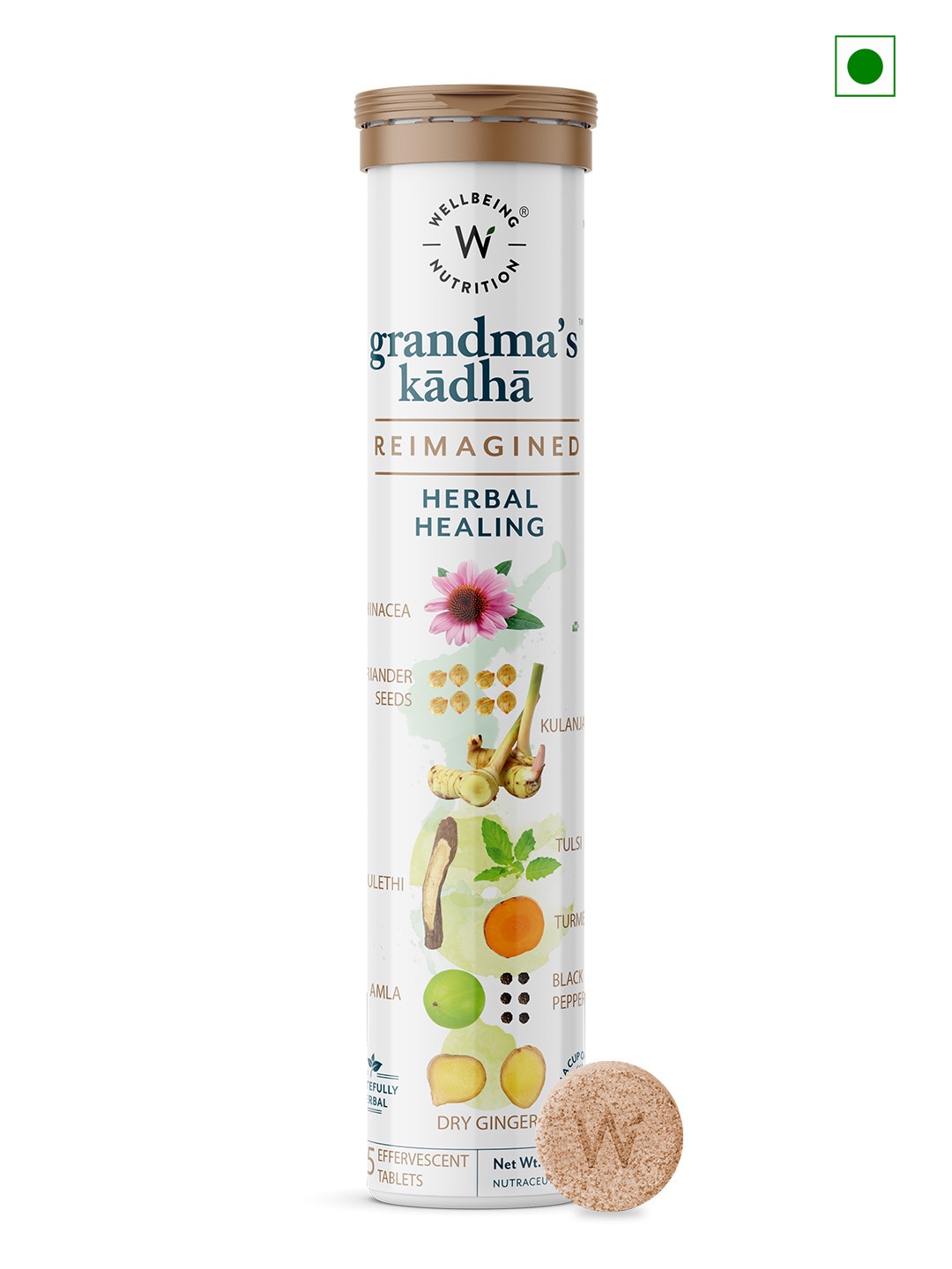 

Wellbeing Nutrition Grandma's Kadha Tablets for Immunity - 15 Effervescent Tablets, Brown