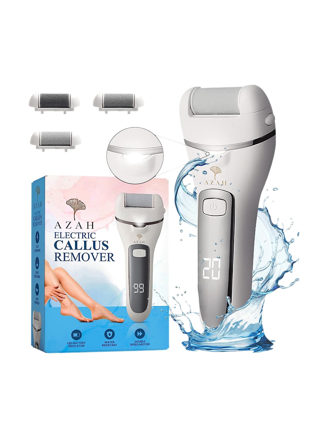 

AZAH Callus Remover for Feet With 3 Custom Rollers & Led Light, Na