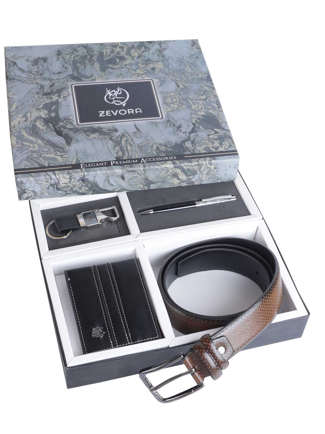 

ZEVORA Men Leather Accessory Gift Set, Brown