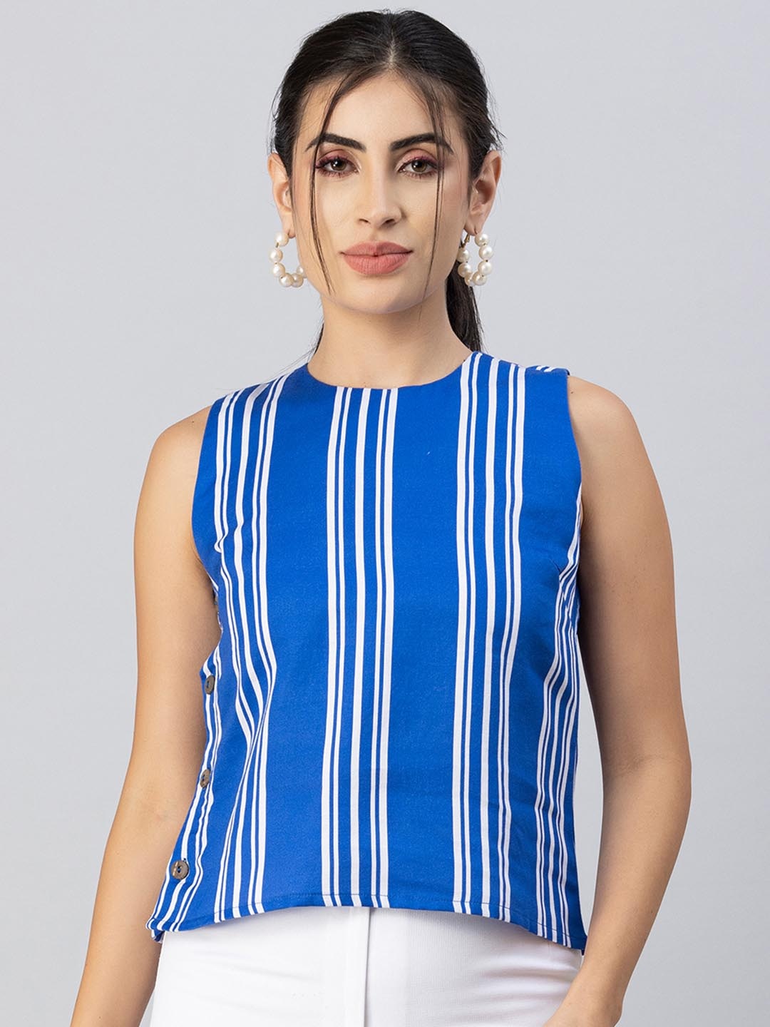 

Moomaya Striped Sleeveless Top, Blue