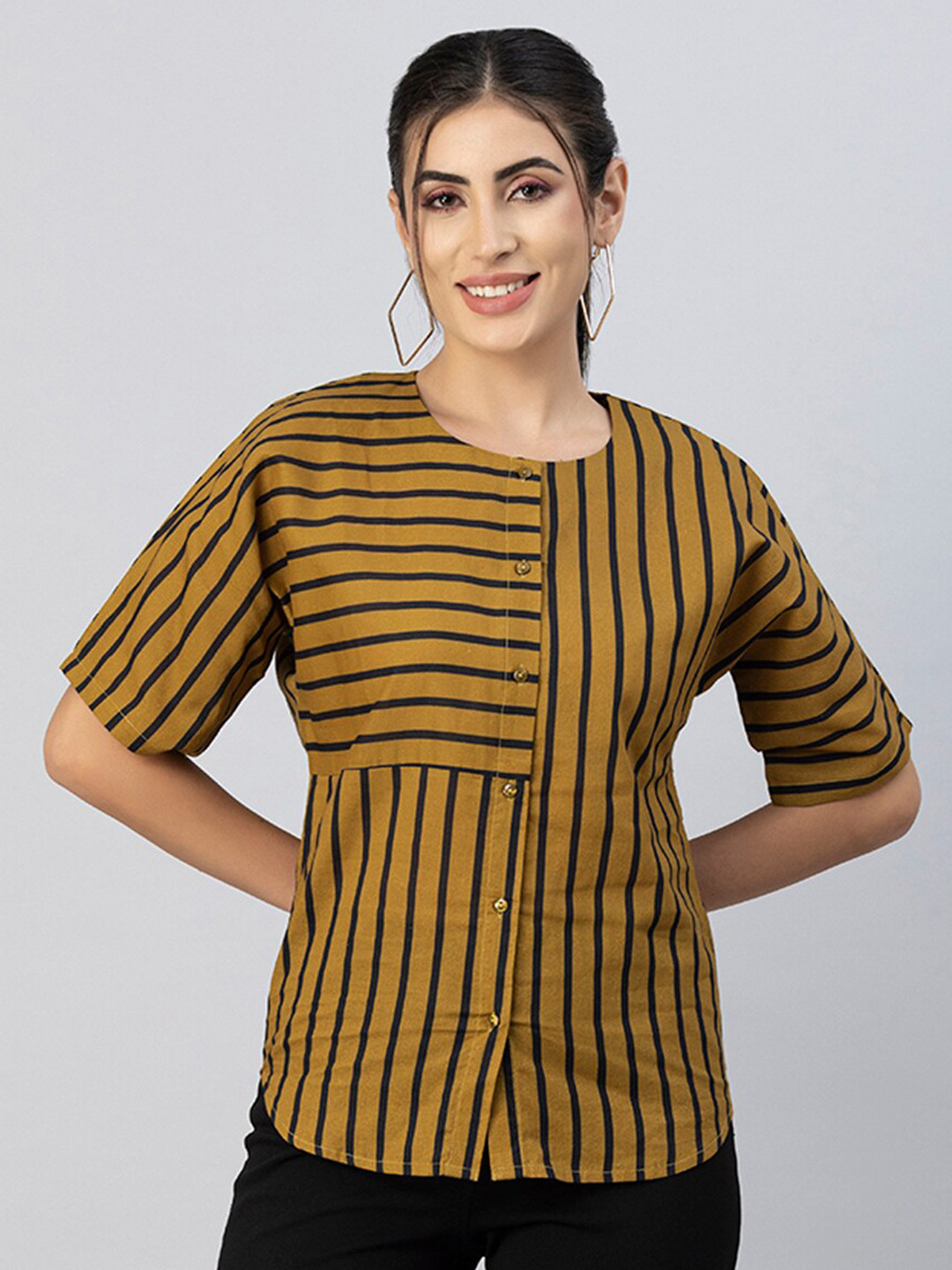 

Moomaya Vertical Striped Cotton Top, Mustard