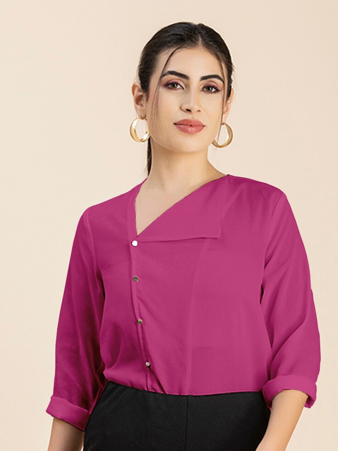 

Moomaya Diagonal Collar Shirt Style Top, Pink