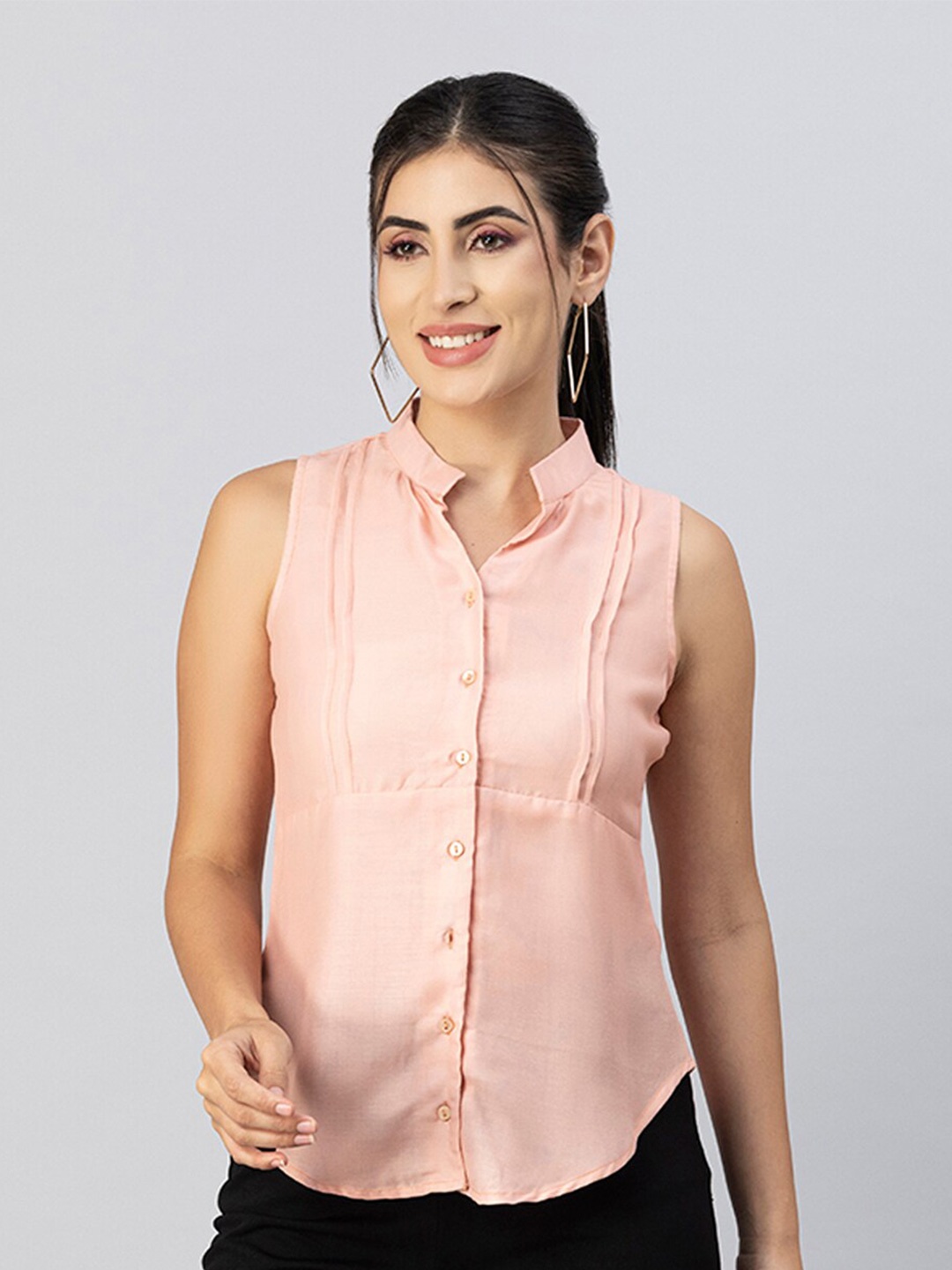

Moomaya Mandarin Collar Shirt Style Top, Peach