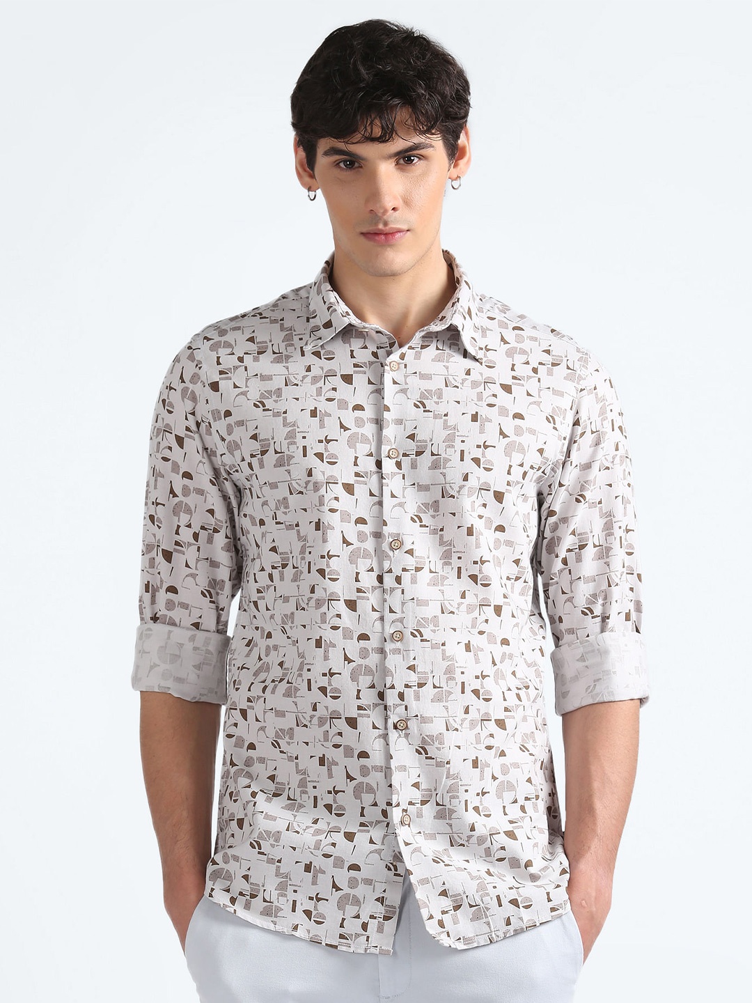 

Flying Machine Floral Printed Cotton Opaque Casual Shirt, Beige