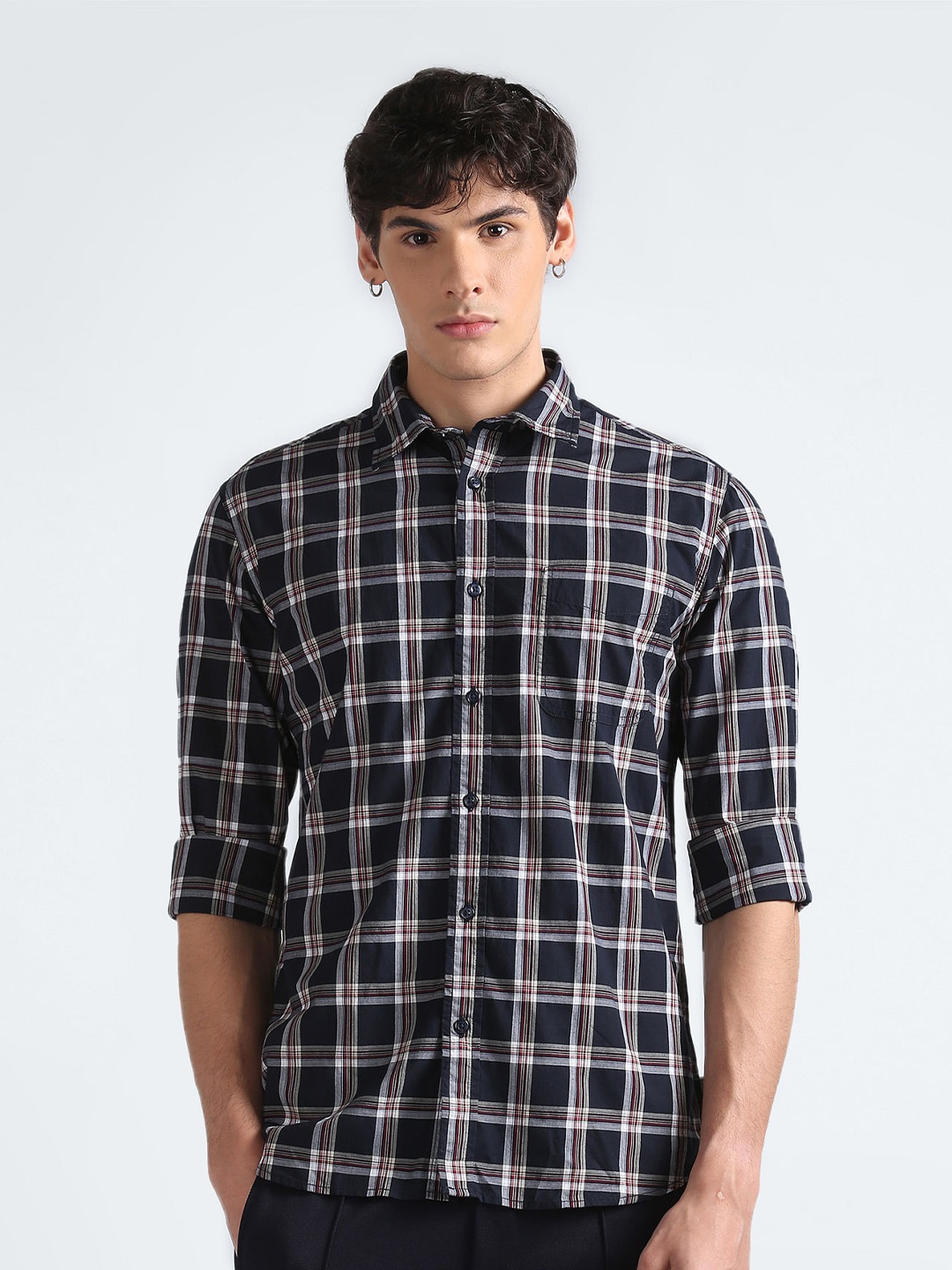 

Flying Machine Tartan Checks Checked Pure Cotton Casual Shirt, Blue