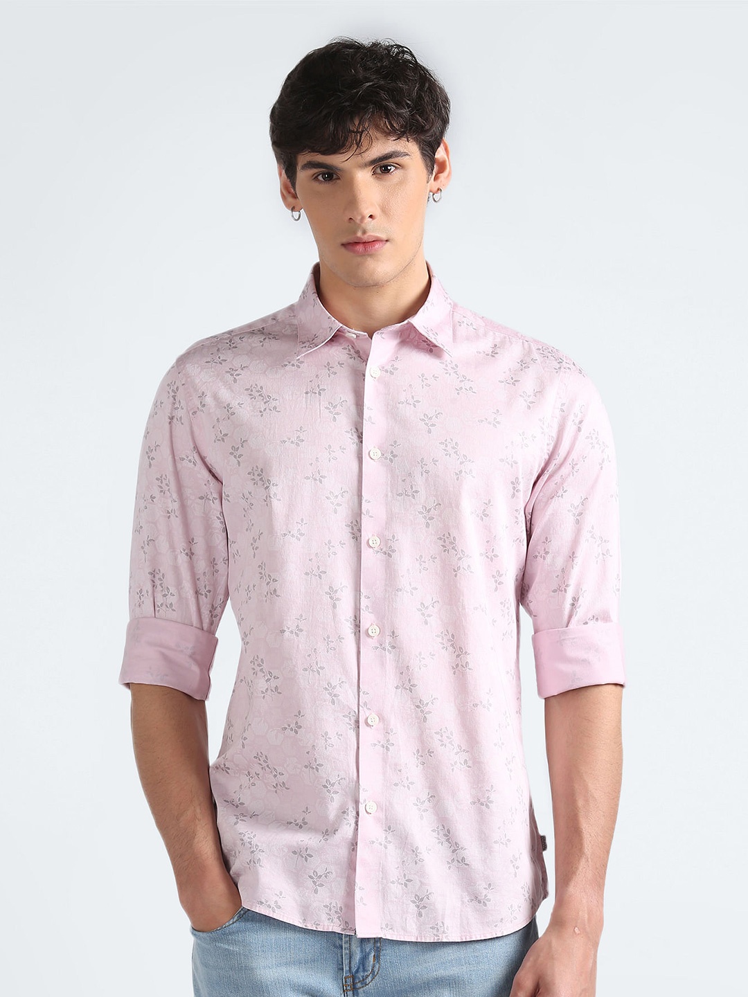 

Flying Machine Floral Printed Opaque Regular Fit Cotton Casual Shirt, Pink