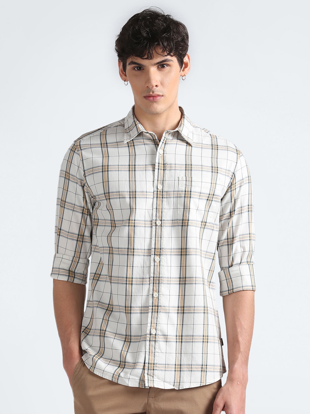 

Flying Machine Tartan Checked Opaque Regular Fit Cotton Casual Shirt, White