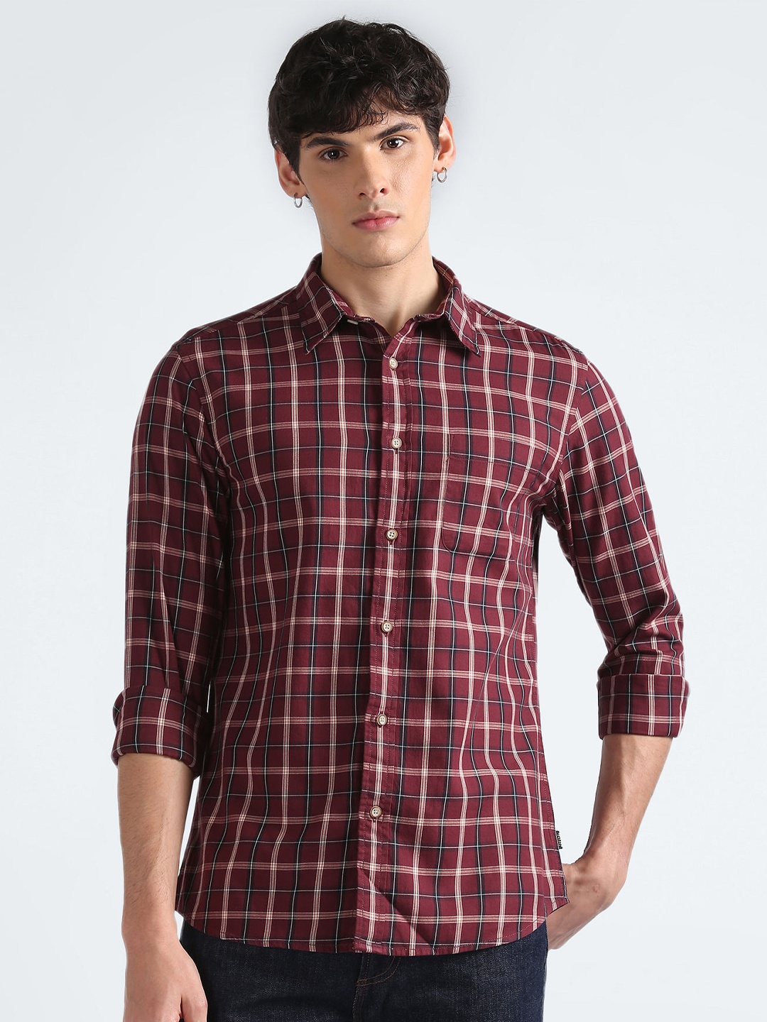 

Flying Machine Checked Cotton Opaque Casual Shirt, Maroon