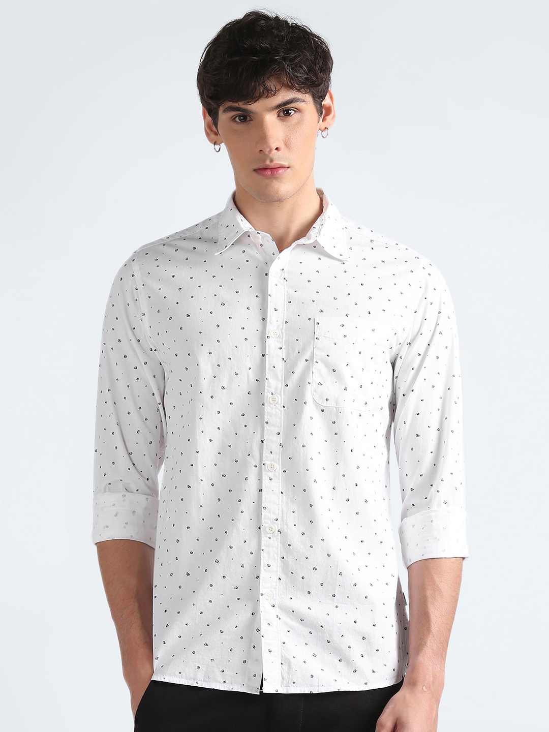 

Flying Machine Micro Ditsy Printed Cotton Opaque Casual Shirt, White