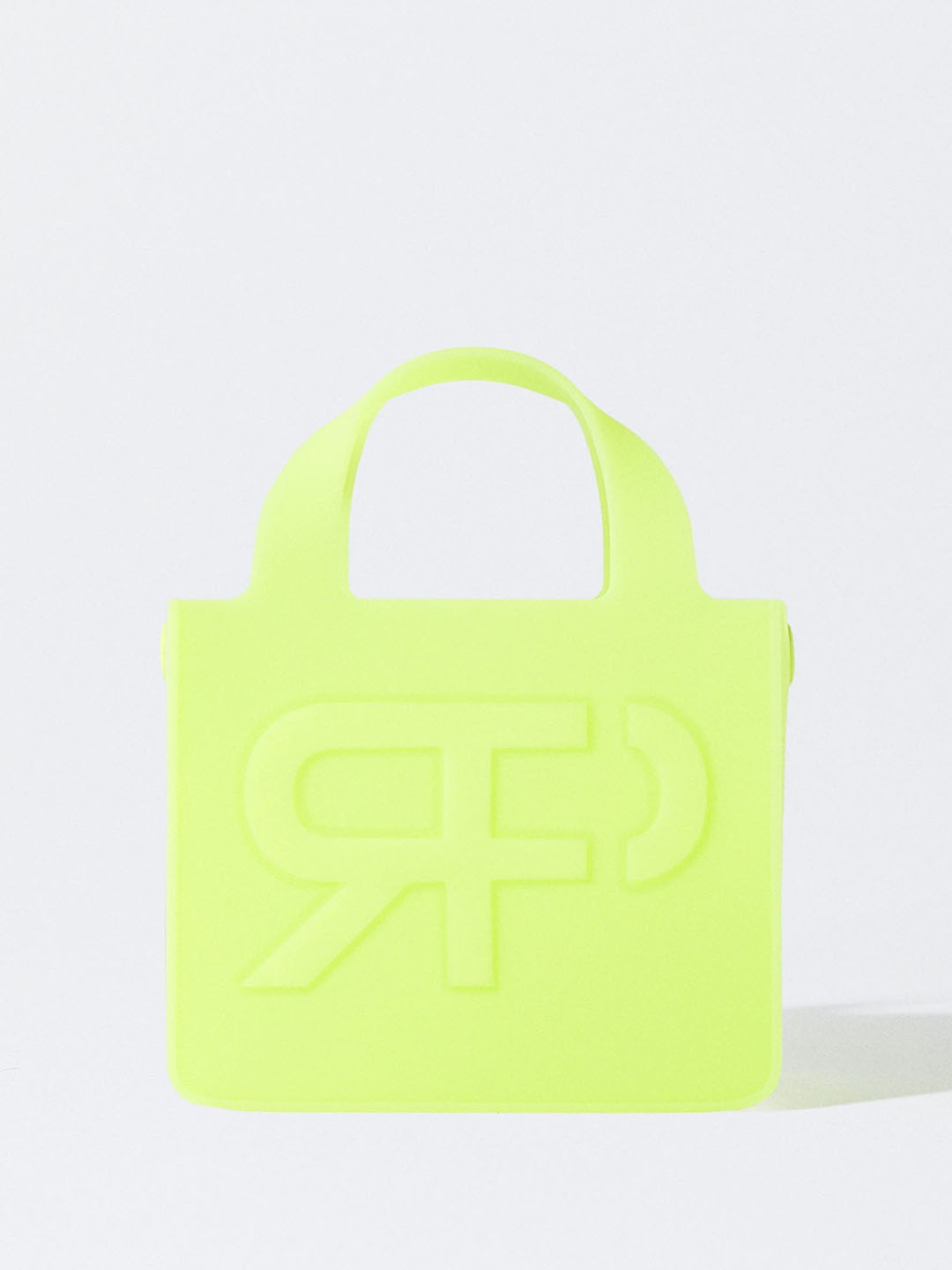 

PARFOIS Brand Logo Embossed Structured Handheld Bag, Lime green