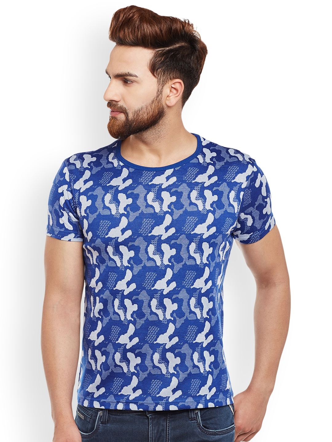 

VIMAL Men Blue Printed Round Neck T-shirt