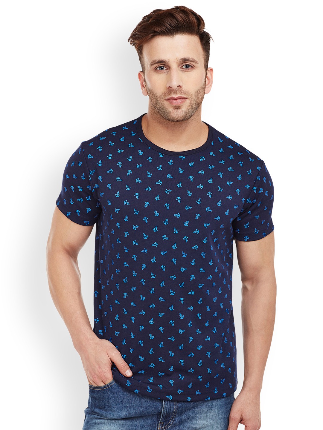 

VIMAL Men Navy Blue Printed Round Neck T-shirt