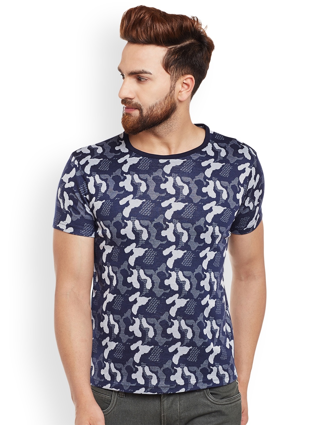

VIMAL Men Navy Blue Printed Round Neck T-shirt