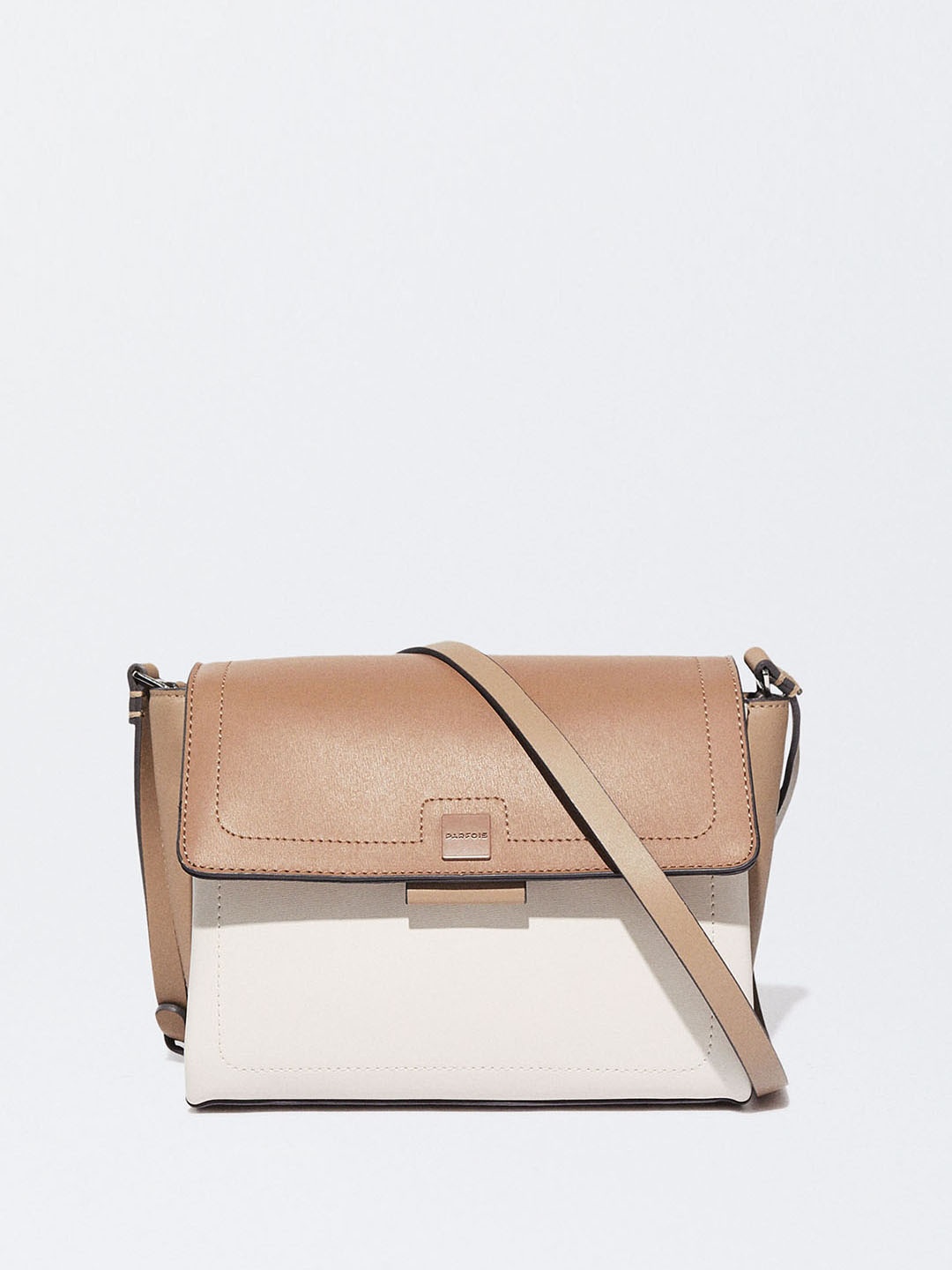 

PARFOIS Women Colourblocked Structured Sling Bag, Camel brown
