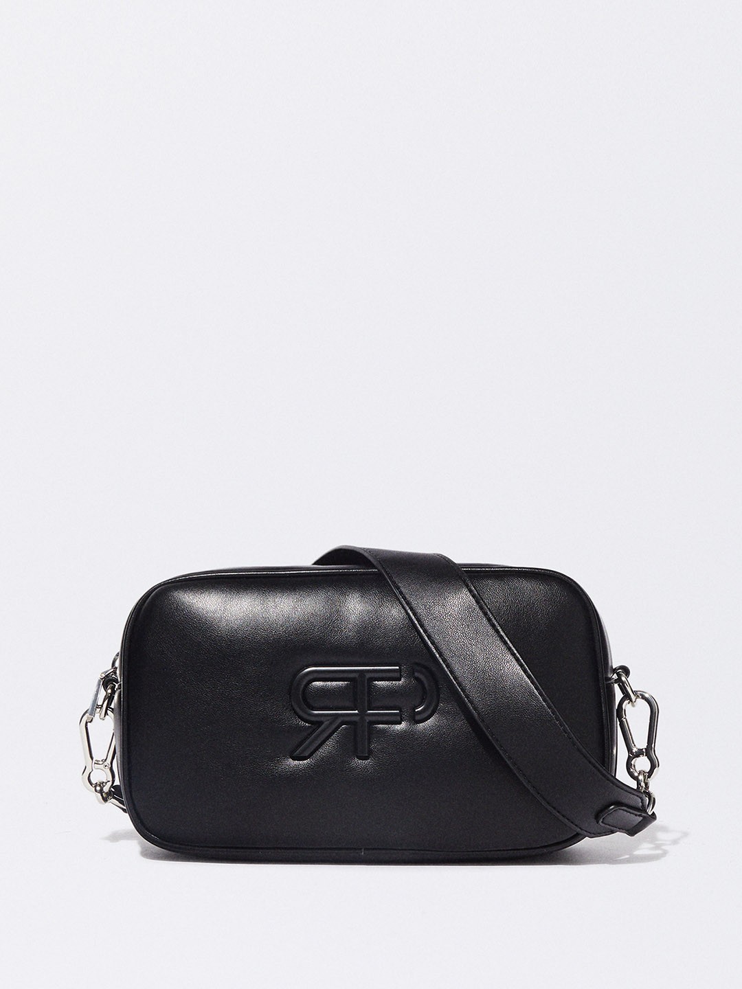 

PARFOIS Brand Logo Textured Detail Structured Sling Bag, Black