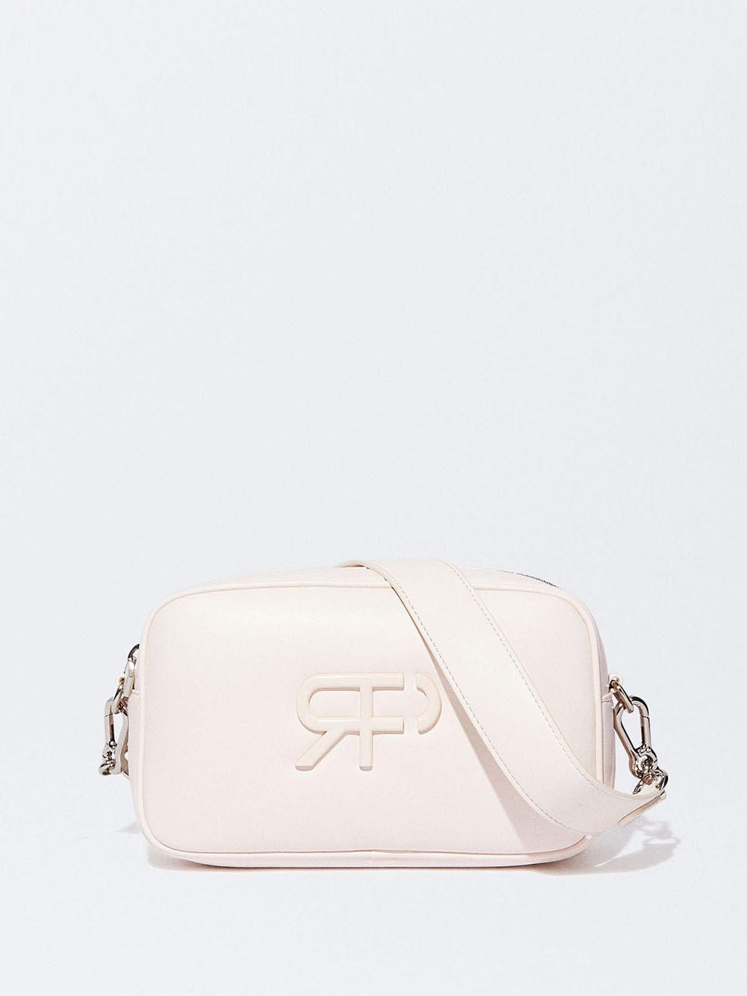 

PARFOIS Brand Logo Textured Detail Structured Sling Bag, Off white
