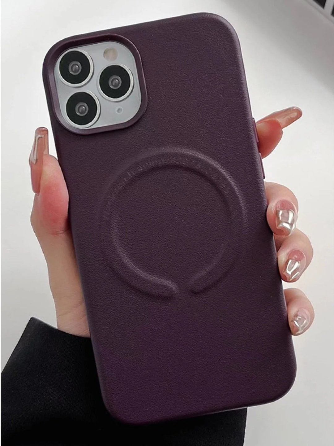 

TREEMODA iPhone 14 Leather Texture Magsafe Phone Back Case, Burgundy