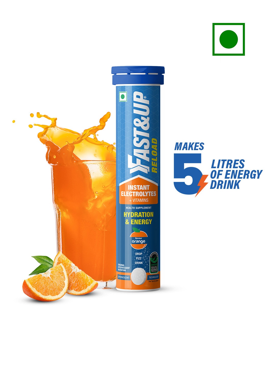 

FAST&UP Reload Instant Electrolytes & Vitamins Orange Flavor Capsules - 20 Tablets, Blue