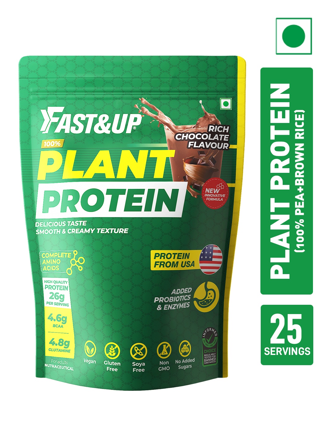 

FAST&UP Rich Chocolate Flavor 100% Plant Protein Powder With Glutamine - 25 Servings, White