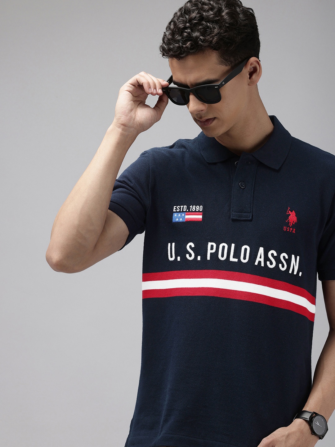 

U.S. Polo Assn. Brand Logo Polo Collar Pure Cotton Slim Fit T-shirt, Navy blue