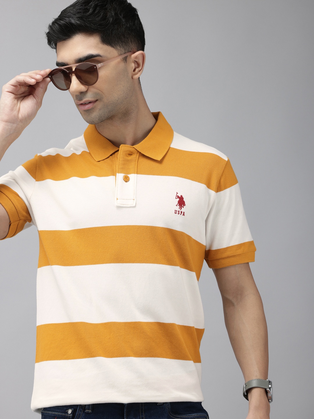 

U.S. Polo Assn. Striped Polo Collar Pure Cotton Slim Fit T-shirt, White