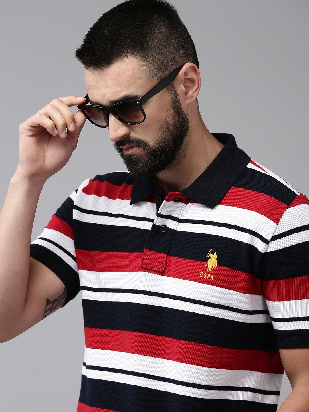 

U.S. Polo Assn. Striped Polo Collar Pure Cotton Slim Fit T-shirt, Red