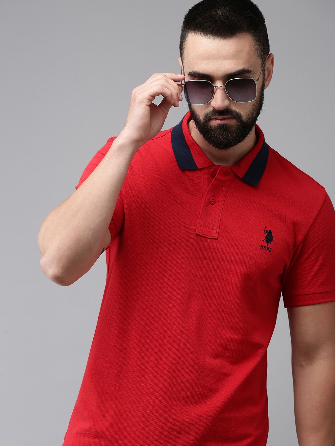 

U.S. Polo Assn. Embroidered Polo Collar Pure Cotton Slim Fit T-shirt, Red