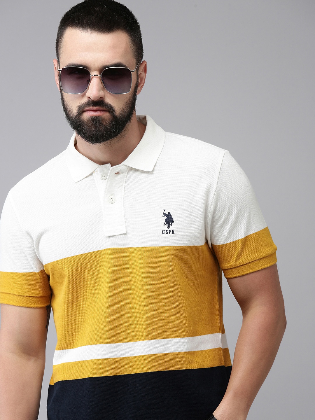 

U.S. Polo Assn. Pure Cotton Slim Fit Polo Collar Striped Casual T-shirt, White