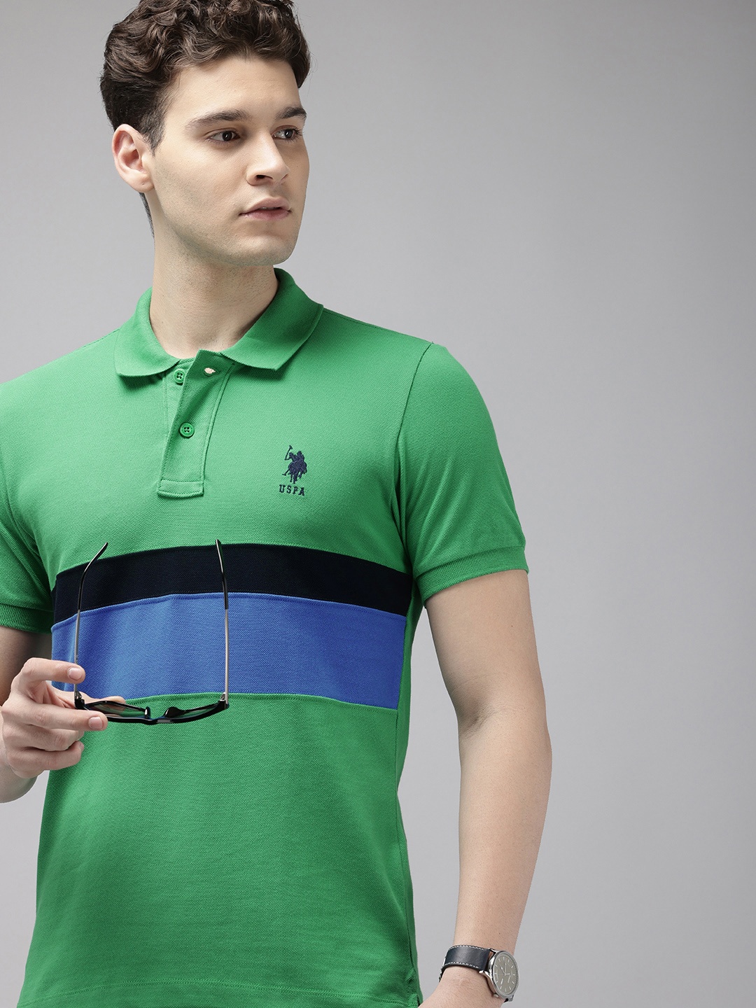 

U.S. Polo Assn. Striped Polo Collar Pure Cotton Slim Fit T-shirt, Green