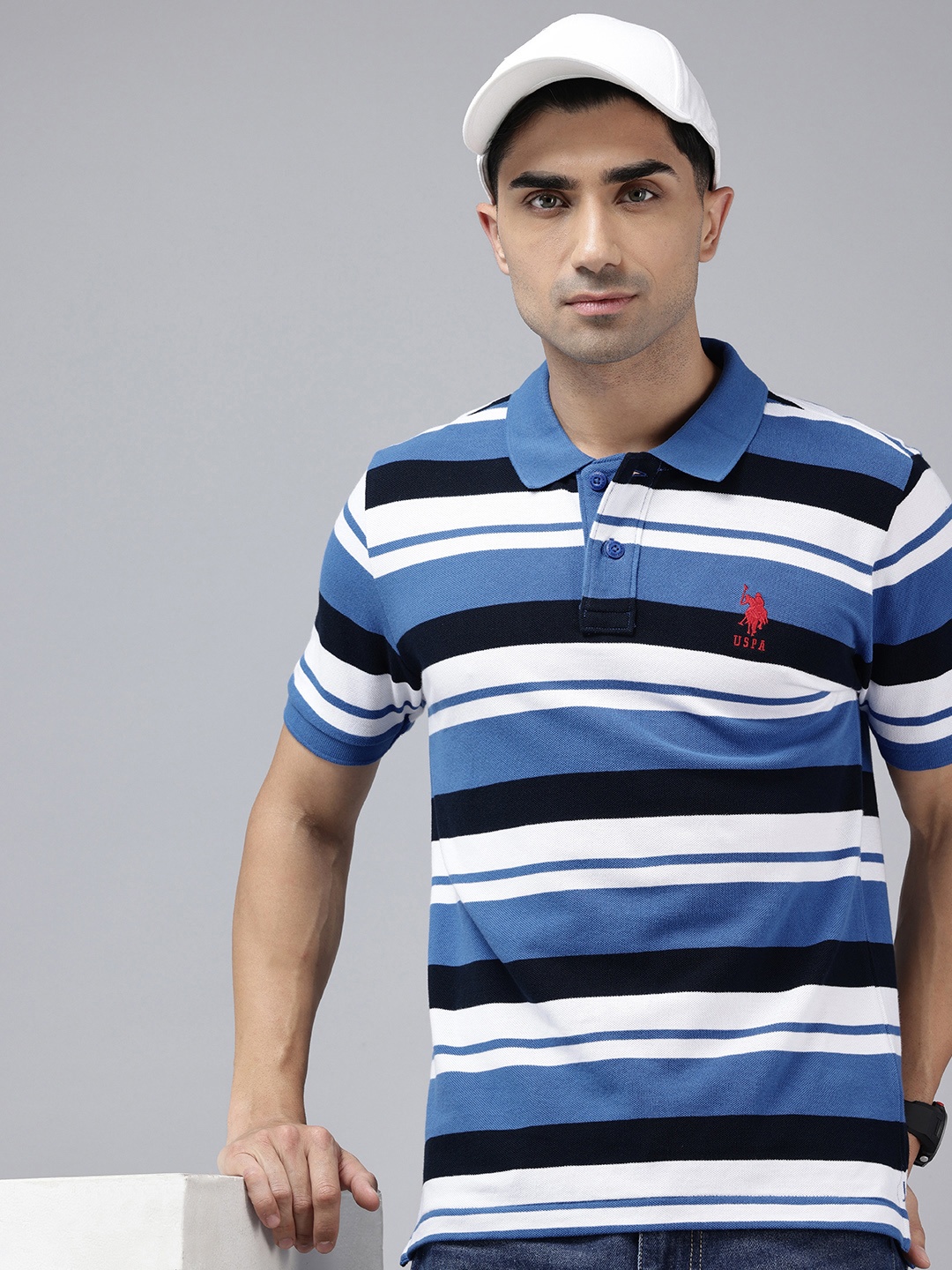 

U.S. Polo Assn. Striped Polo Collar Pure Cotton Slim Fit T-shirt, Blue