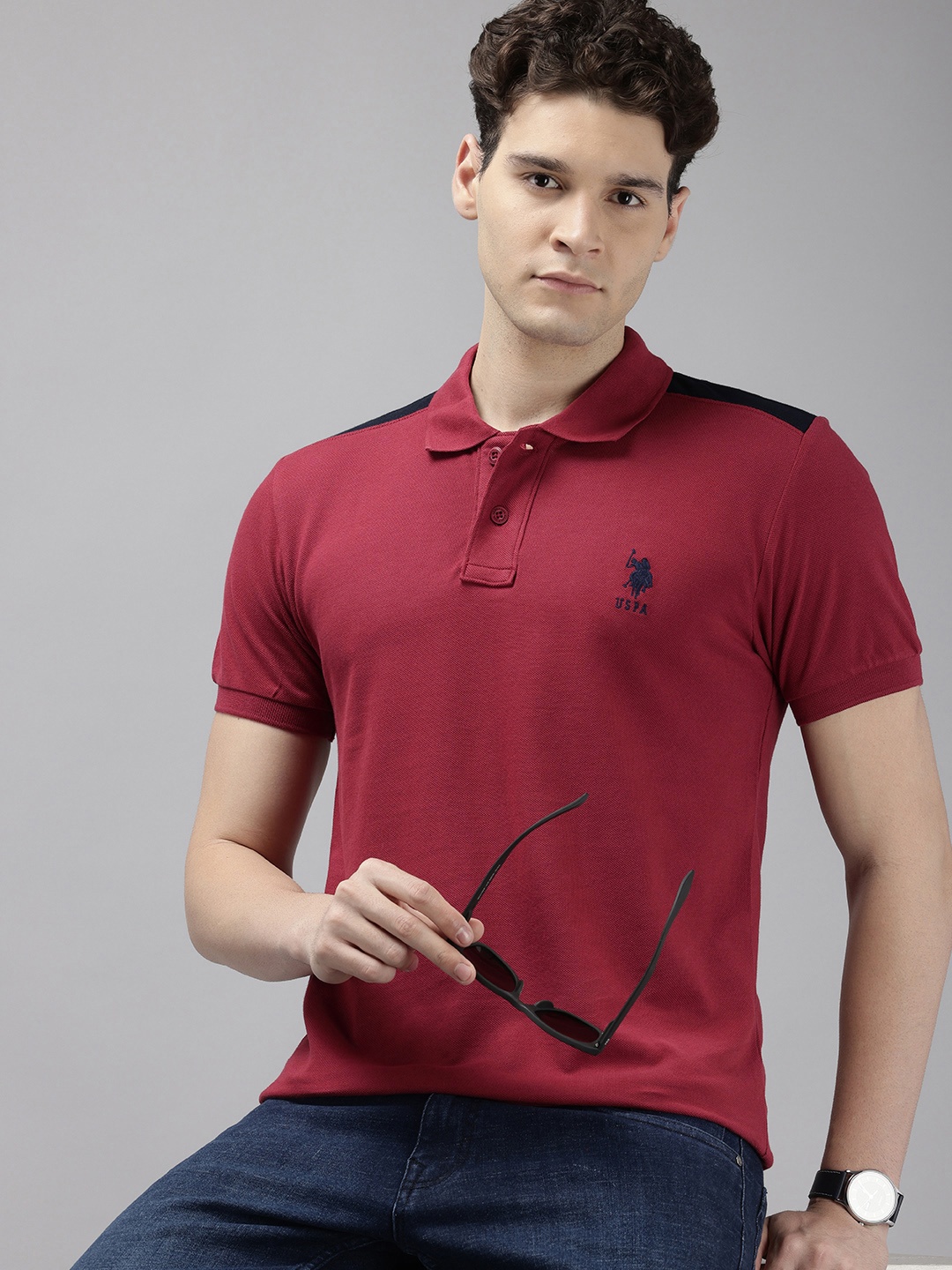 

U.S. Polo Assn. Polo Collar Pure Cotton Slim Fit T-shirt, Maroon